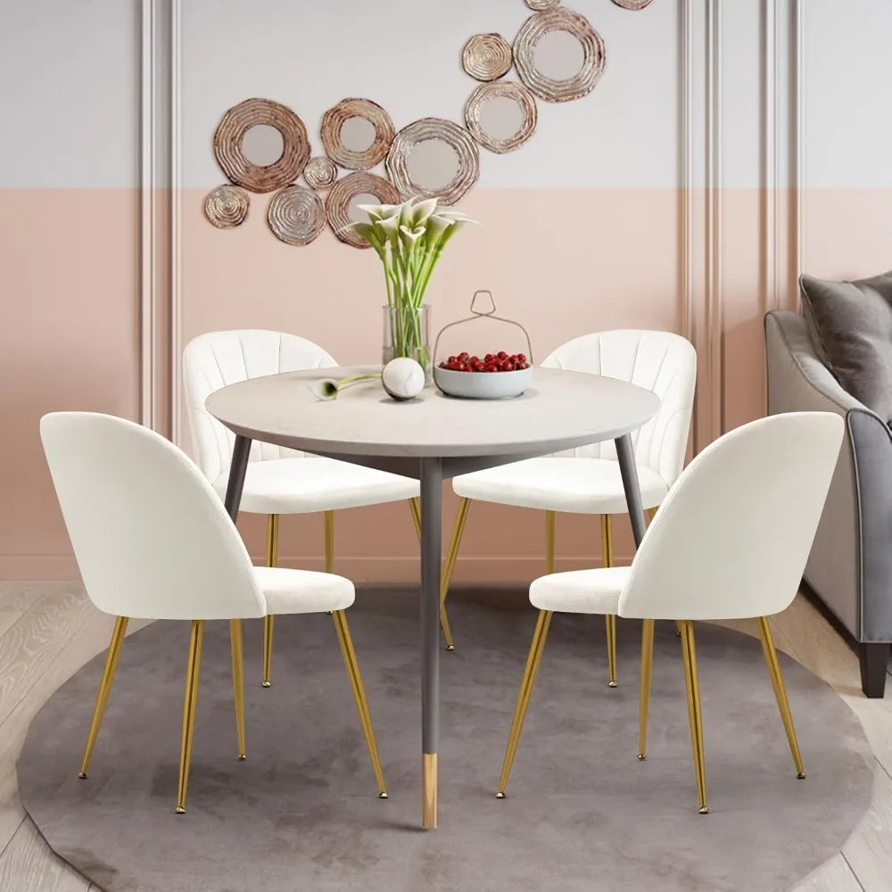 Velvet Dining Chairs Set of 4, Mid-Century Modern Upholstered Kitchen Chair with Metal Gold Legs, Elegant Accent Chairs w/Luxury