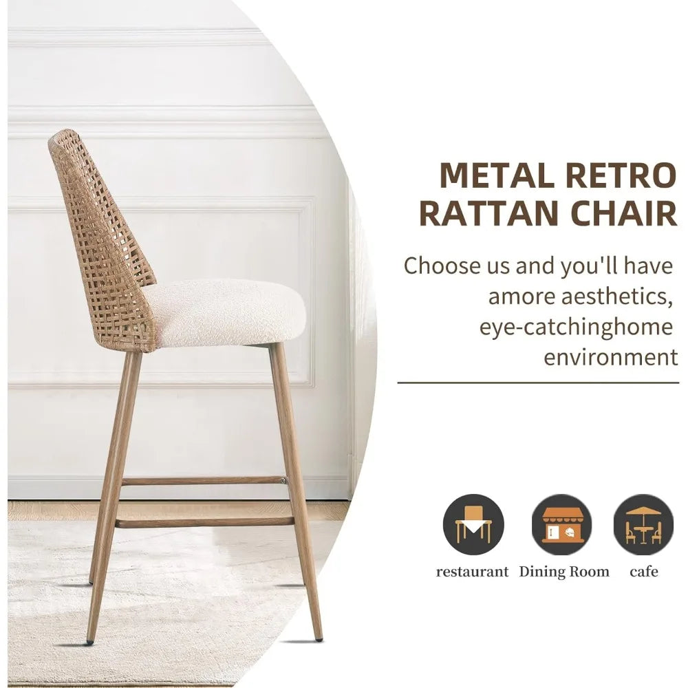 Rattan Bar Stools Set of 2, 26 Inches Height Wicker Bar,PE Rattan Stools with Metal Legs,Wicker Bar Stools Set of 2