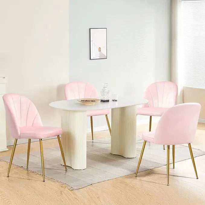 Velvet Dining Chairs Set of 4, Mid-Century Modern Upholstered Kitchen Chair with Metal Gold Legs, Elegant Accent Chairs w/Luxury