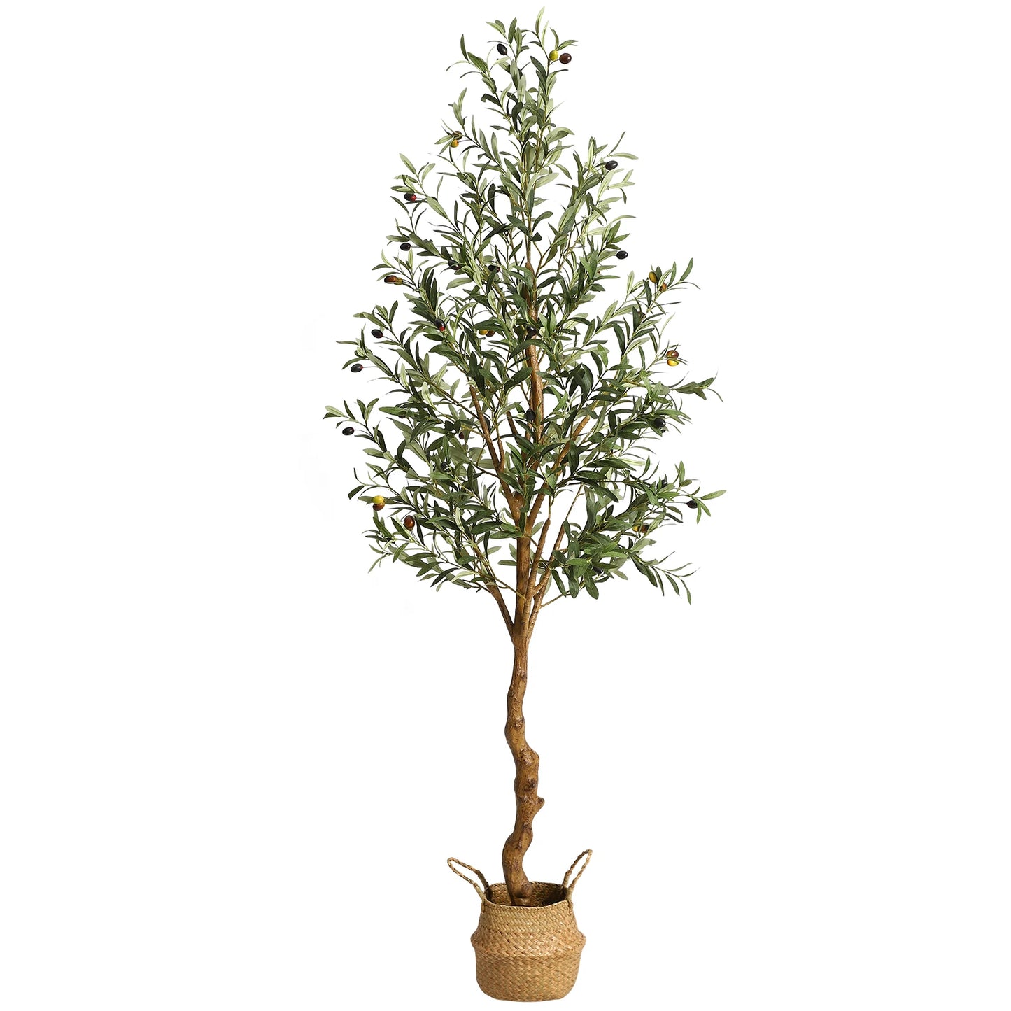 Artificial Olive Tree Silk Fake Potted Tree with Natural Wood Trunk and Lifelike Fruits for Home Office Living Room Indoor Decor