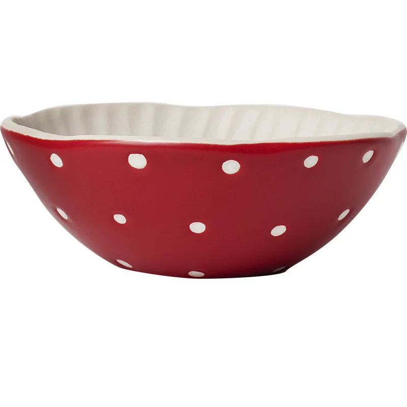 Ceramic Red Mushroom Tableware Mug Snack Plate Creative Cute Handmade Dinner Serving Plate Bowl Spoon Kitchen Dinnerware