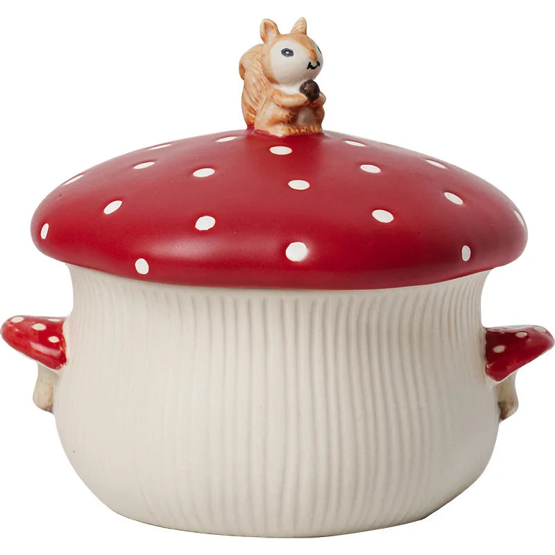 Ceramic Red Mushroom Tableware Mug Snack Plate Creative Cute Handmade Dinner Serving Plate Bowl Spoon Kitchen Dinnerware