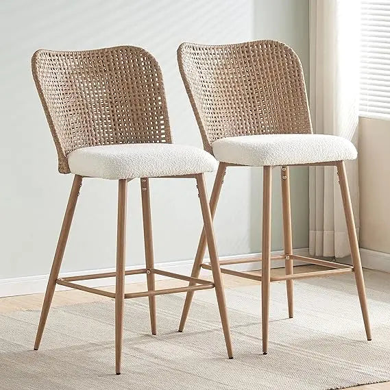Rattan Bar Stools Set of 2, 26 Inches Height Wicker Bar,PE Rattan Stools with Metal Legs,Wicker Bar Stools Set of 2