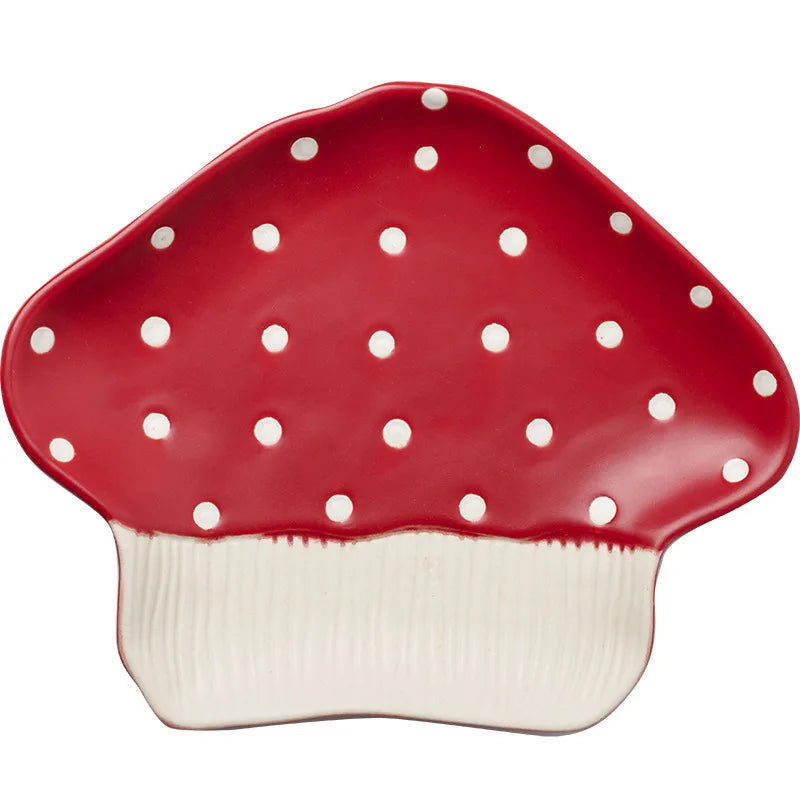 Ceramic Red Mushroom Tableware Mug Snack Plate Creative Cute Handmade Dinner Serving Plate Bowl Spoon Kitchen Dinnerware