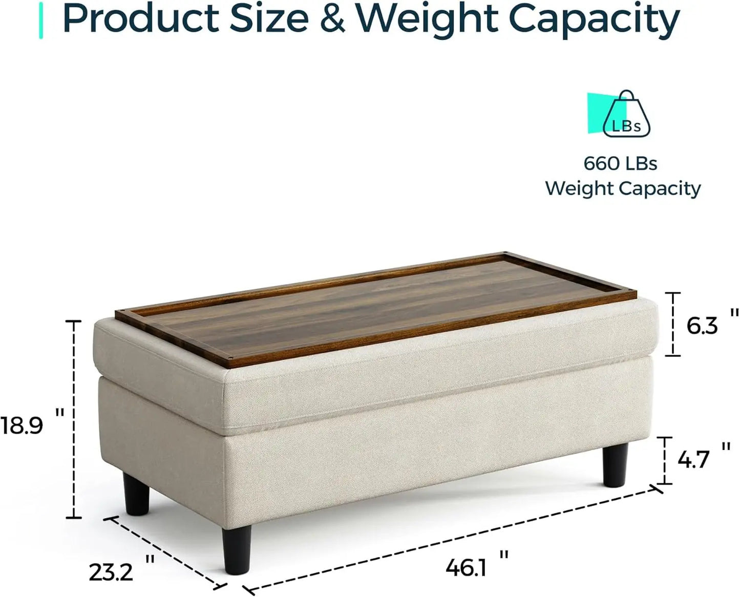 46 Inches Wide Storage Ottoman Bench, Linen Coffee Table Folding Long Shoes Bench Footstool, Storage Chest, Foot Rest Stool