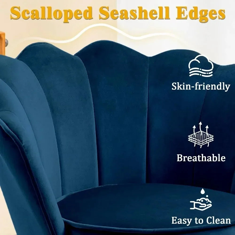 2 Piece Living Room Cloud Chair Set, Velvet Upholstered Dressing Chair with Backrest, Gold Small Decorative Side Chair
