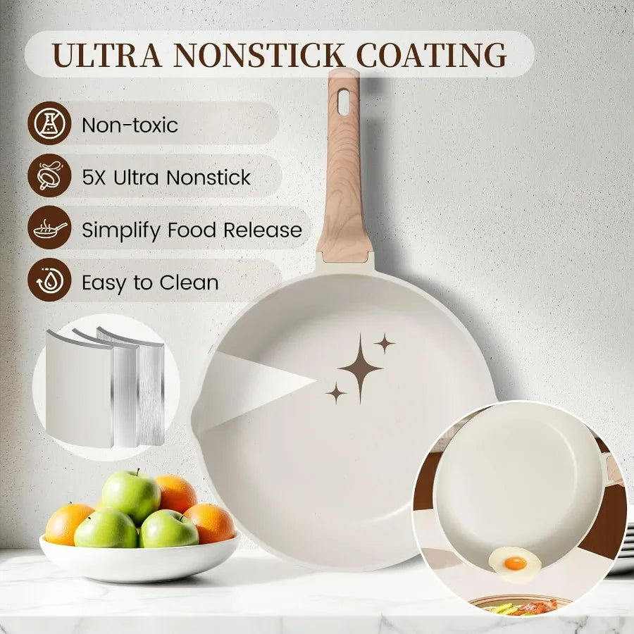 16Pcs Pots and Pans Set Nonstick Ceramic Cookware for Induction Cooking Healthy NonToxic Kitchenware with Grill Pan and Saute P