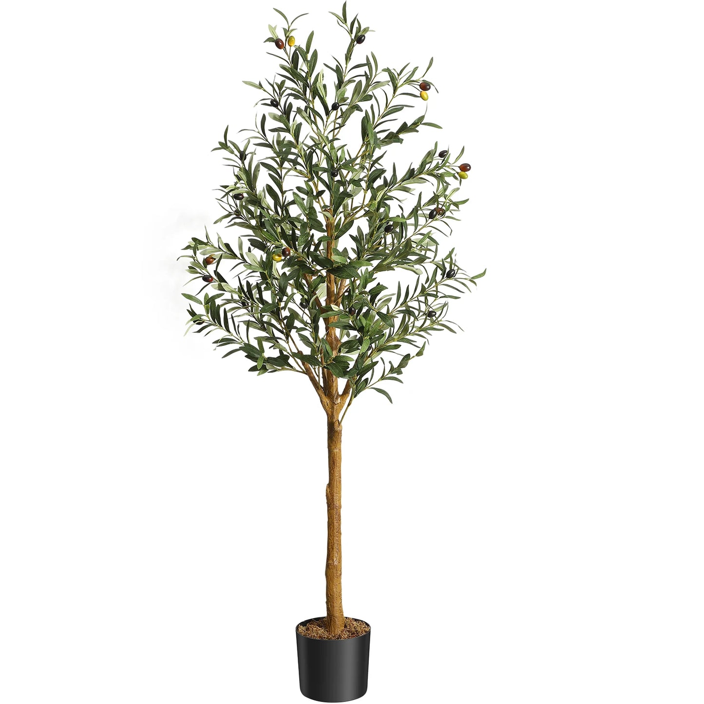 Artificial Olive Tree Silk Fake Potted Tree with Natural Wood Trunk and Lifelike Fruits for Home Office Living Room Indoor Decor