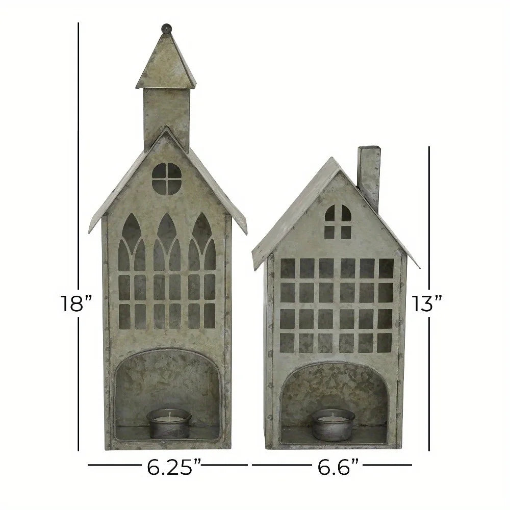 2-Piece Grey Farmhouse Votive Holders - Rustic Textured Candle Holders with Distressed Finish, Ideal for Mantles, Dining Tables
