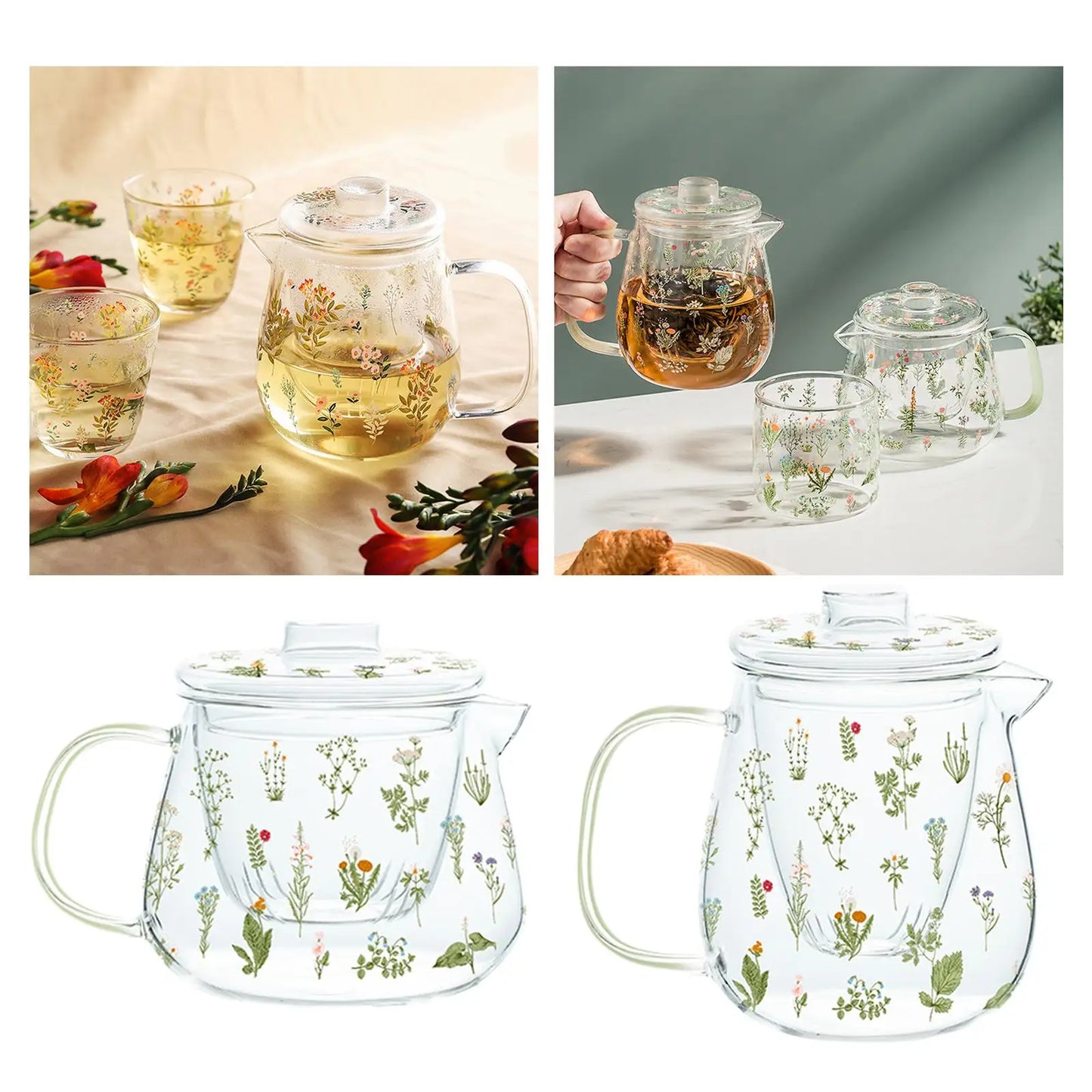 Tea Blooming Teapot Loose Leaf with Tea Strainer Clear High Borosilicate Glass Teapot for Gift Office Birthday Party Anniversary