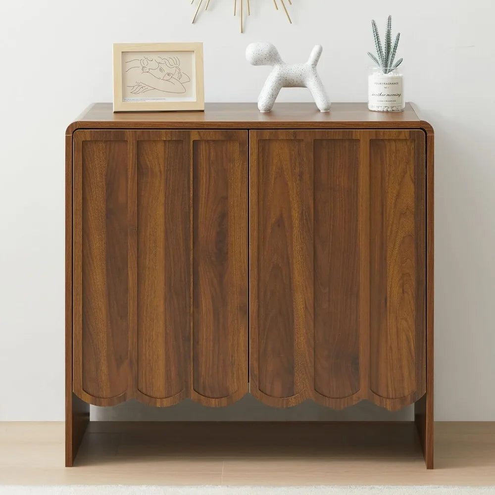 Sideboard Buffet Cabinet, Accent Storage Cabinets with 2 Doors, Farmhouse Wood Cabinet with Adjustable Shelves and Wave Panel