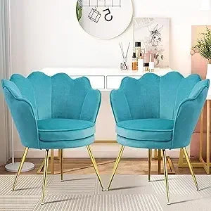 2 Piece Living Room Cloud Chair Set, Velvet Upholstered Dressing Chair with Backrest, Gold Small Decorative Side Chair