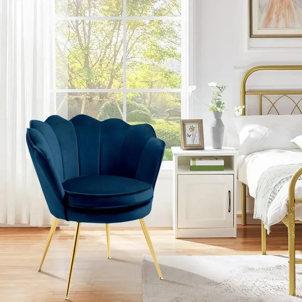 2 Piece Living Room Cloud Chair Set, Velvet Upholstered Dressing Chair with Backrest, Gold Small Decorative Side Chair