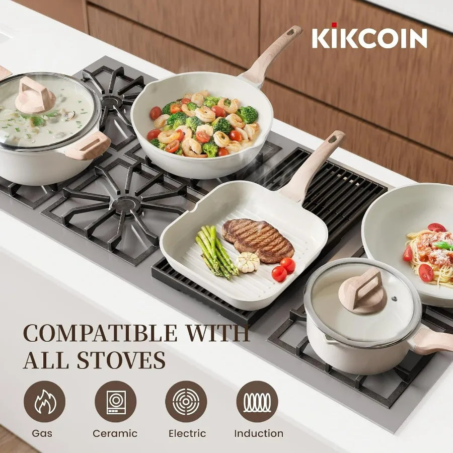 16Pcs Pots and Pans Set Nonstick Ceramic Cookware for Induction Cooking Healthy NonToxic Kitchenware with Grill Pan and Saute P