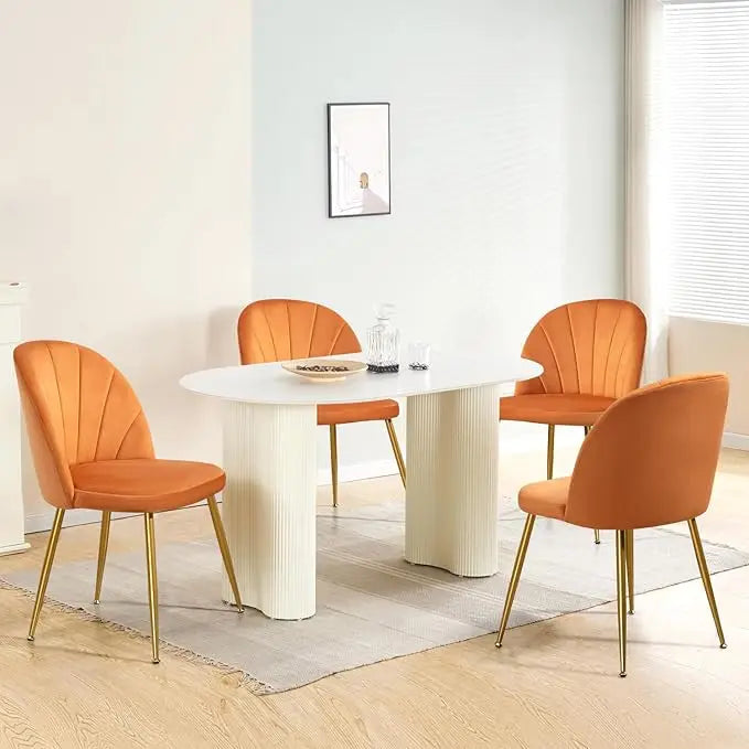 Velvet Dining Chairs Set of 4, Mid-Century Modern Upholstered Kitchen Chair with Metal Gold Legs, Elegant Accent Chairs w/Luxury