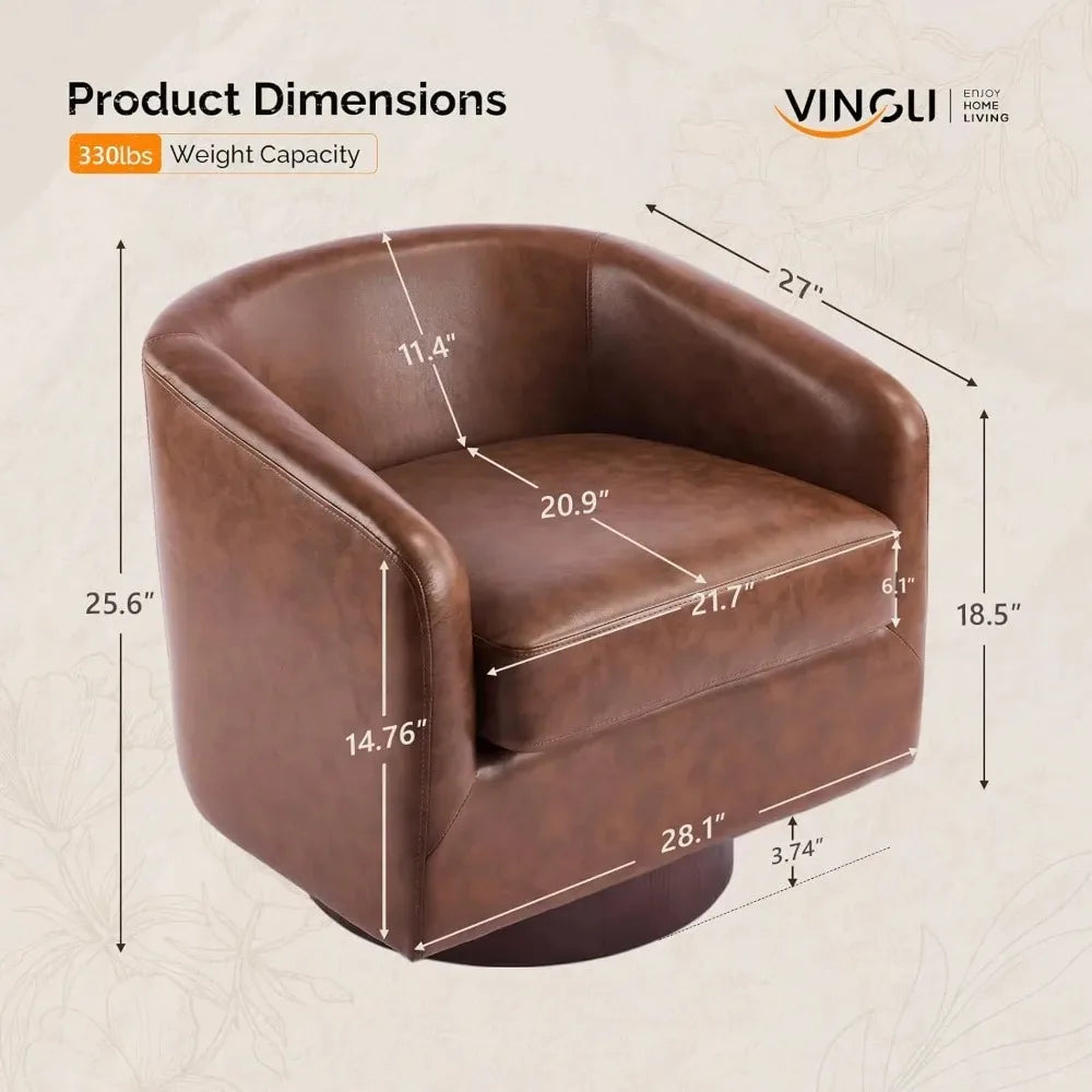 360°Swivel Accent Chair with Engineered Wood Base and Removable Cushion for Living Room, Bedroom, Curved Back Barrel Chair for