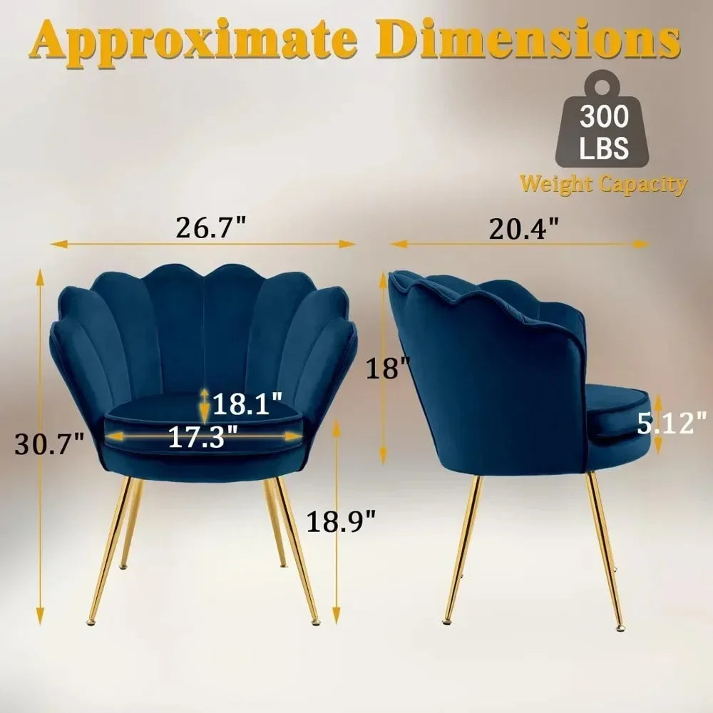 2 Piece Living Room Cloud Chair Set, Velvet Upholstered Dressing Chair with Backrest, Gold Small Decorative Side Chair
