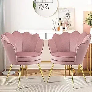 2 Piece Living Room Cloud Chair Set, Velvet Upholstered Dressing Chair with Backrest, Gold Small Decorative Side Chair