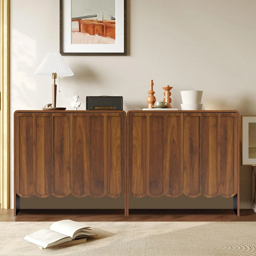 Sideboard Buffet Cabinet, Accent Storage Cabinets with 2 Doors, Farmhouse Wood Cabinet with Adjustable Shelves and Wave Panel