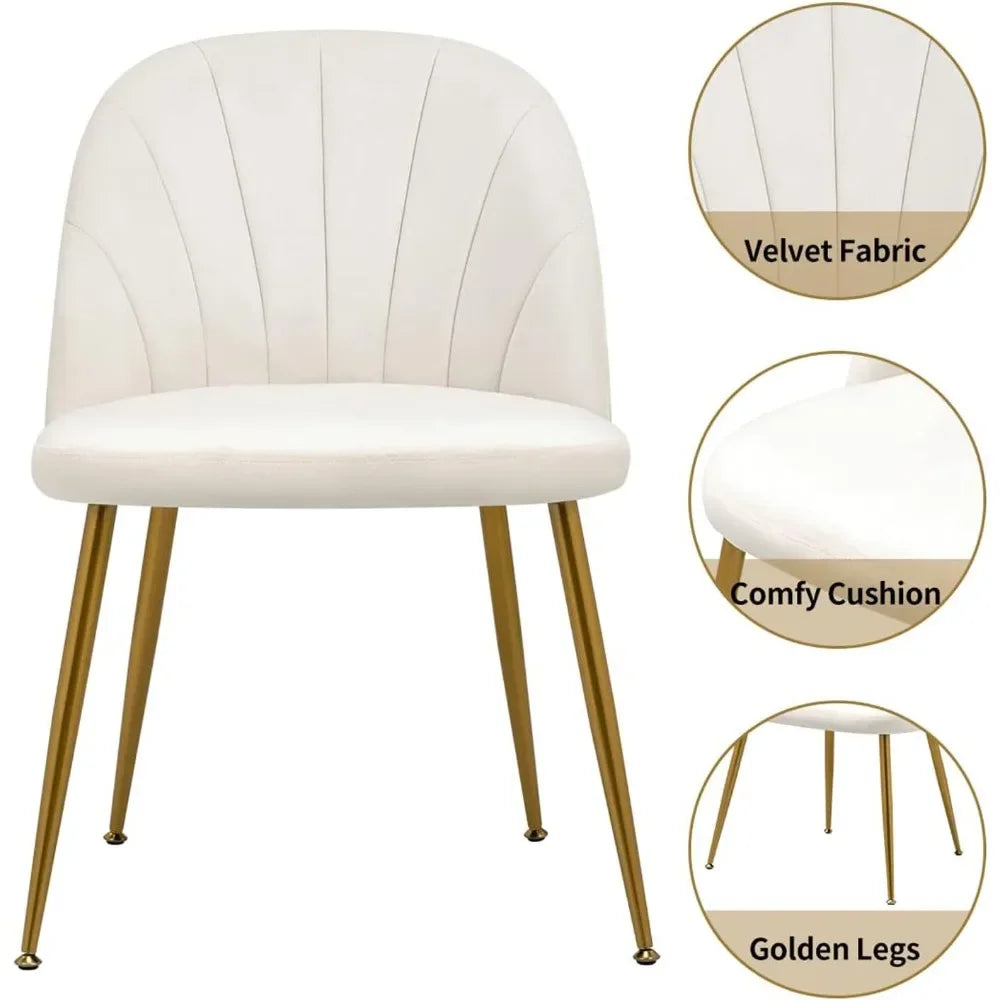 Velvet Dining Chairs Set of 4, Mid-Century Modern Upholstered Kitchen Chair with Metal Gold Legs, Elegant Accent Chairs w/Luxury