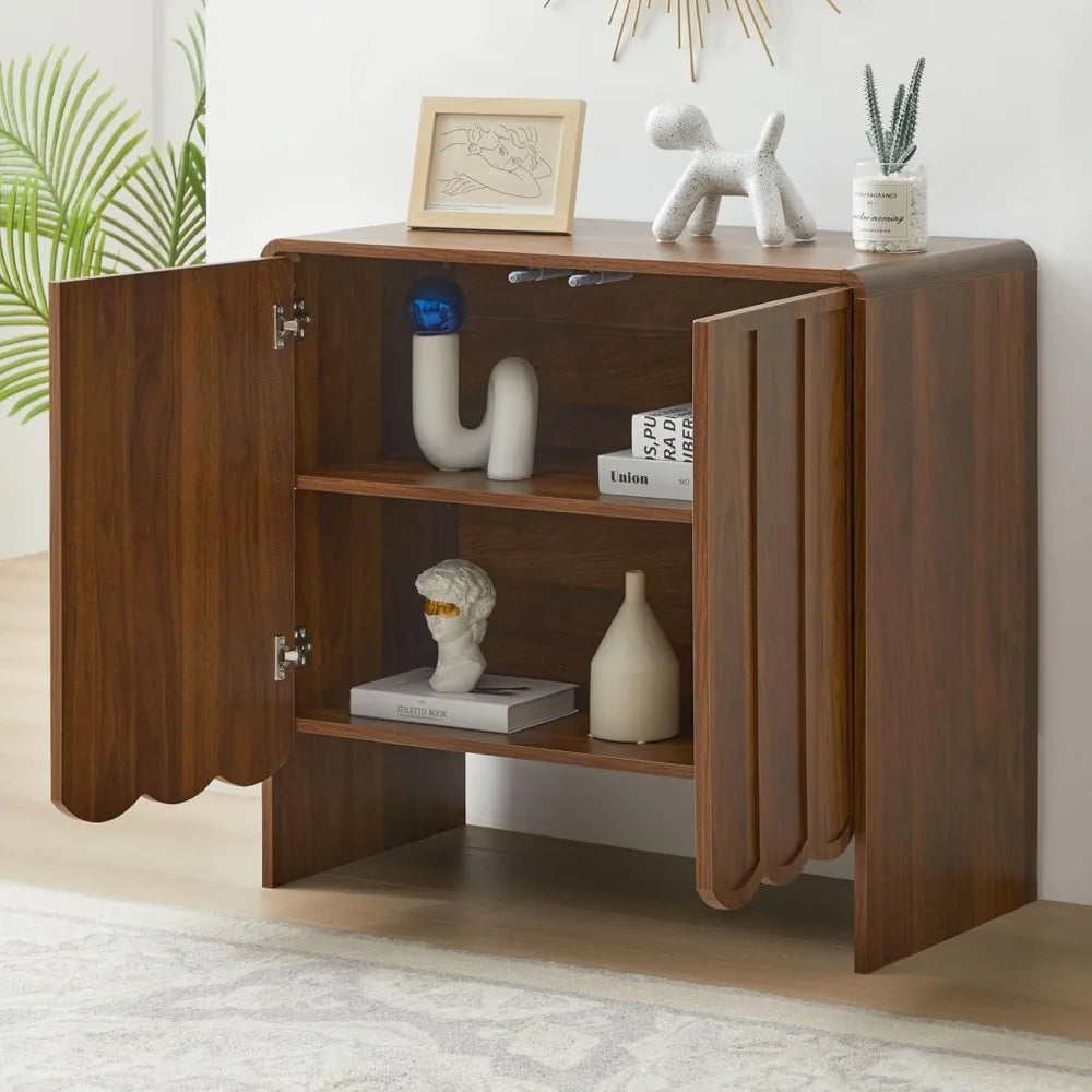 Sideboard Buffet Cabinet, Accent Storage Cabinets with 2 Doors, Farmhouse Wood Cabinet with Adjustable Shelves and Wave Panel