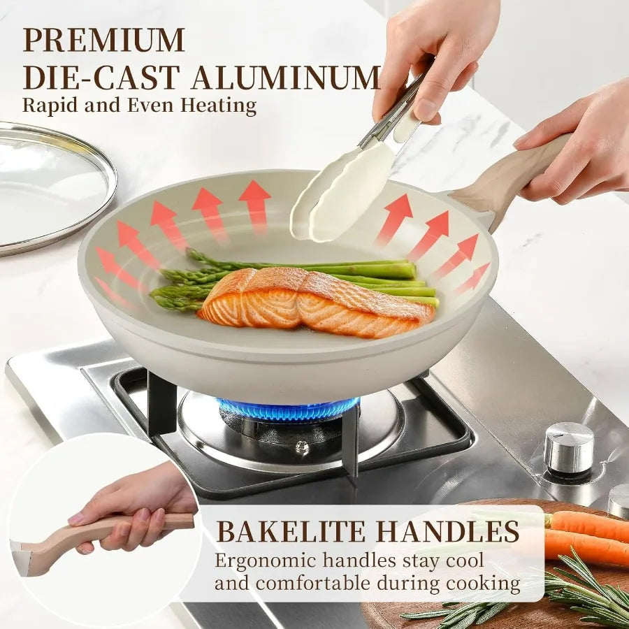 16Pcs Pots and Pans Set Nonstick Ceramic Cookware for Induction Cooking Healthy NonToxic Kitchenware with Grill Pan and Saute P