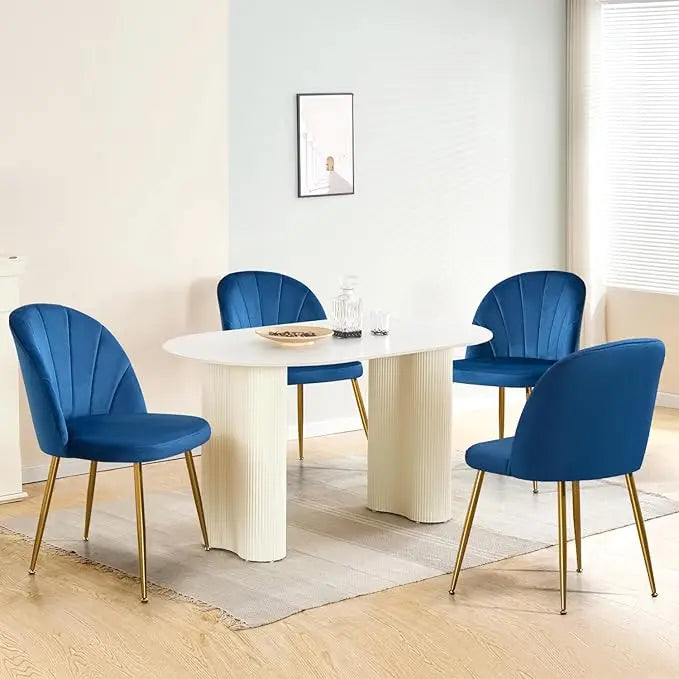 Velvet Dining Chairs Set of 4, Mid-Century Modern Upholstered Kitchen Chair with Metal Gold Legs, Elegant Accent Chairs w/Luxury
