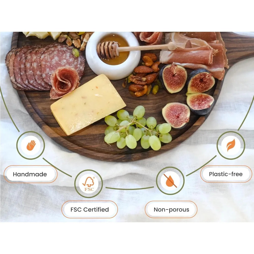 Round American Dark Walnut Wood Cutting and Serving Board with Handle - Charcuterie Wooden Board - Stylish Versatility for Your