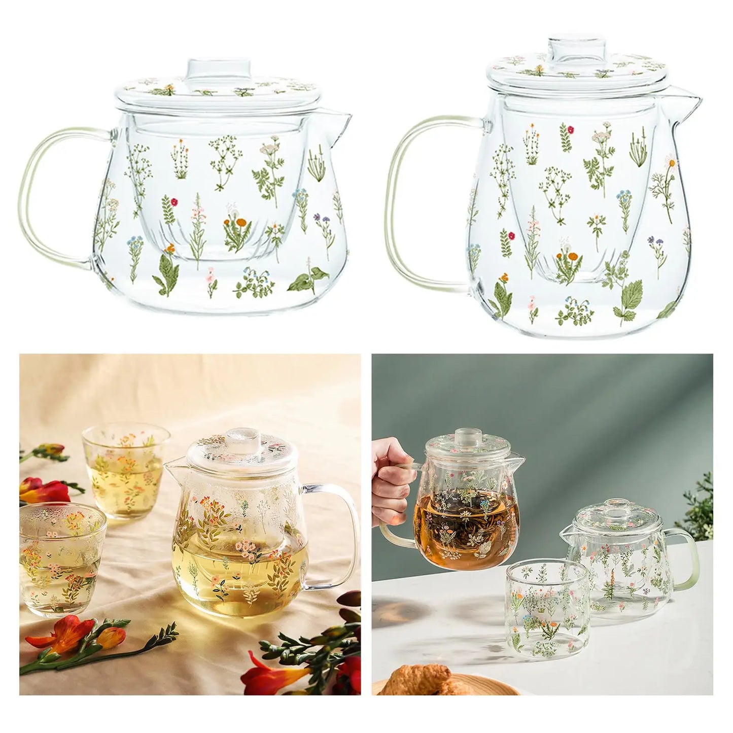 Tea Blooming Teapot Loose Leaf with Tea Strainer Clear High Borosilicate Glass Teapot for Gift Office Birthday Party Anniversary
