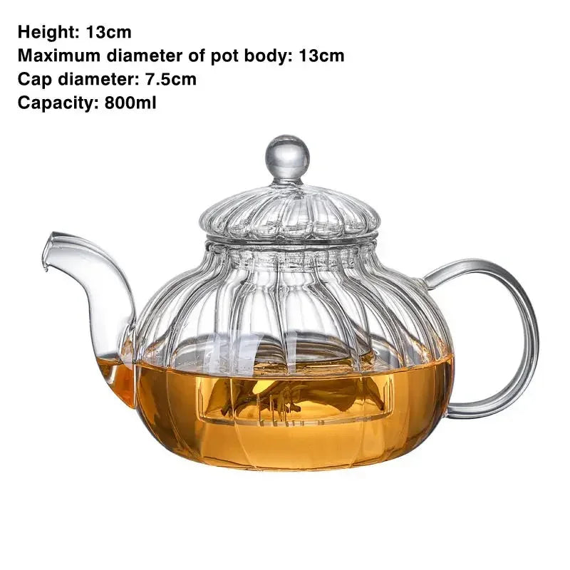 Heat-Resistant Transparent Glass Scented Teapot Complete Set, Kungfu Tea Filter, Creative Striped Pumpkin Pot, Glass Boil Water