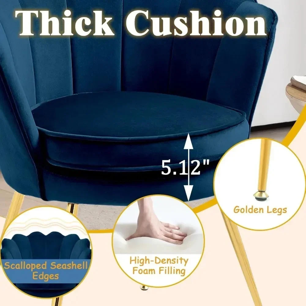 2 Piece Living Room Cloud Chair Set, Velvet Upholstered Dressing Chair with Backrest, Gold Small Decorative Side Chair