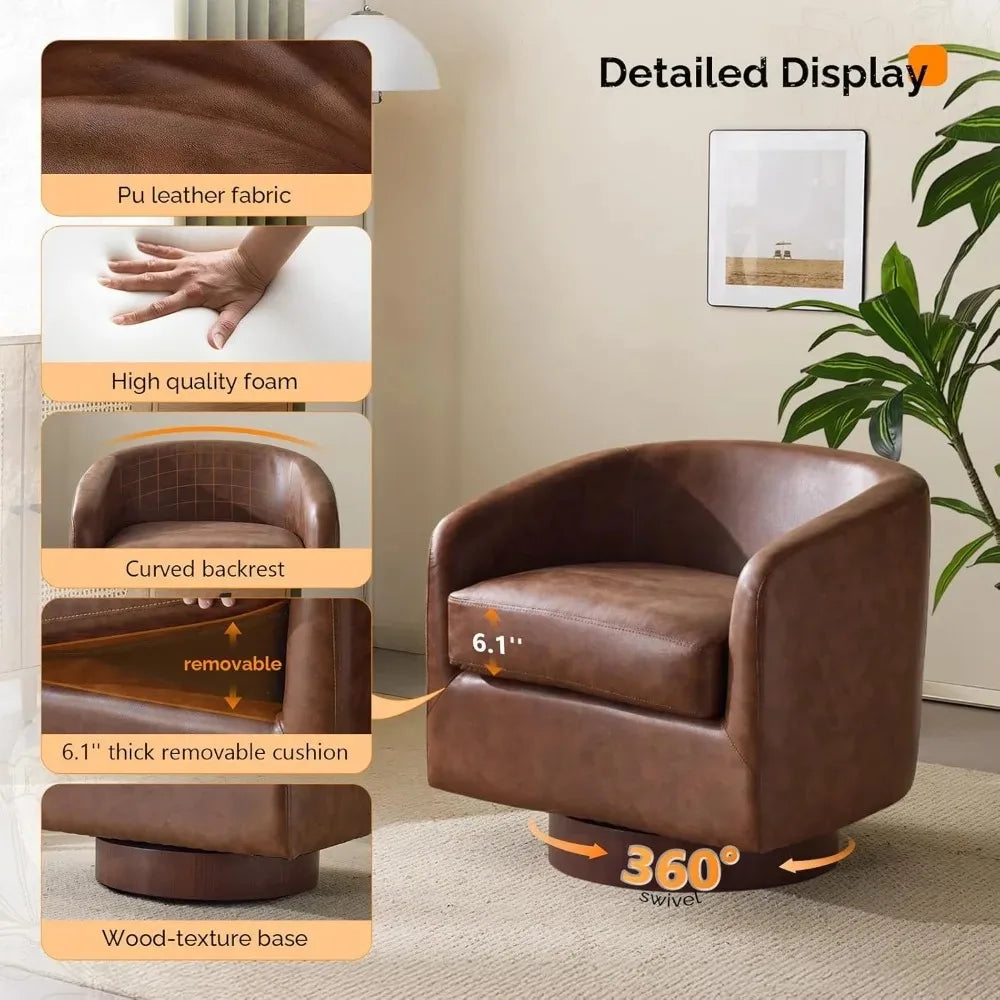 360°Swivel Accent Chair with Engineered Wood Base and Removable Cushion for Living Room, Bedroom, Curved Back Barrel Chair for