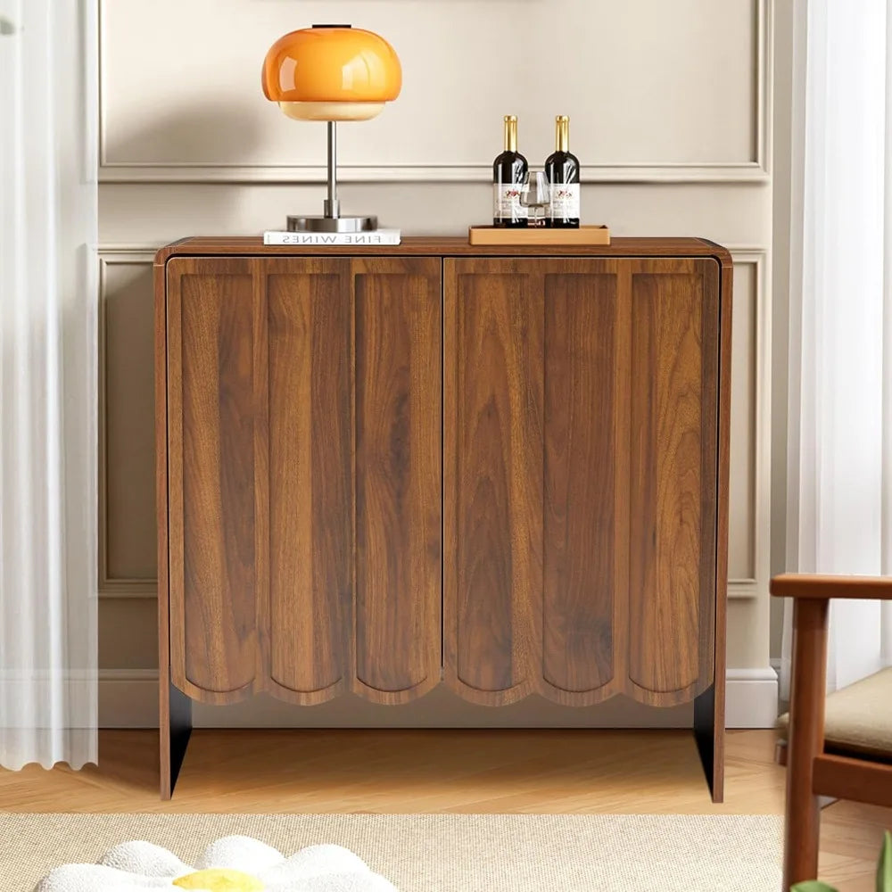 Sideboard Buffet Cabinet, Accent Storage Cabinets with 2 Doors, Farmhouse Wood Cabinet with Adjustable Shelves and Wave Panel