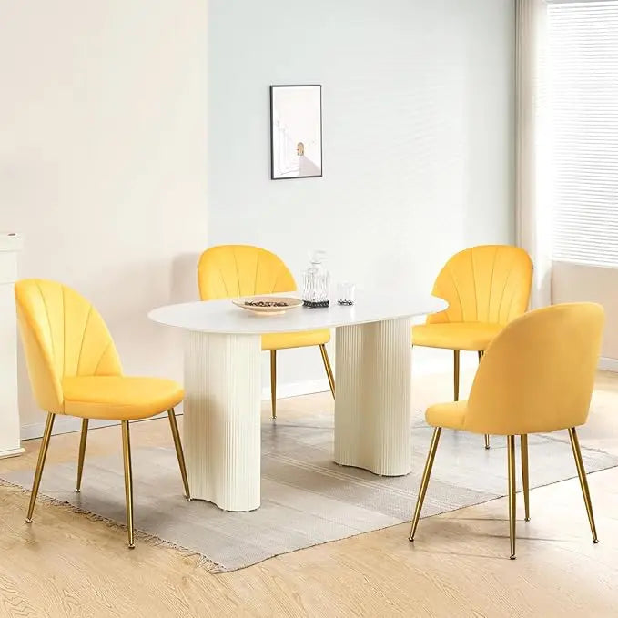 Velvet Dining Chairs Set of 4, Mid-Century Modern Upholstered Kitchen Chair with Metal Gold Legs, Elegant Accent Chairs w/Luxury