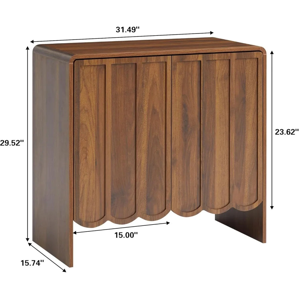 Sideboard Buffet Cabinet, Accent Storage Cabinets with 2 Doors, Farmhouse Wood Cabinet with Adjustable Shelves and Wave Panel