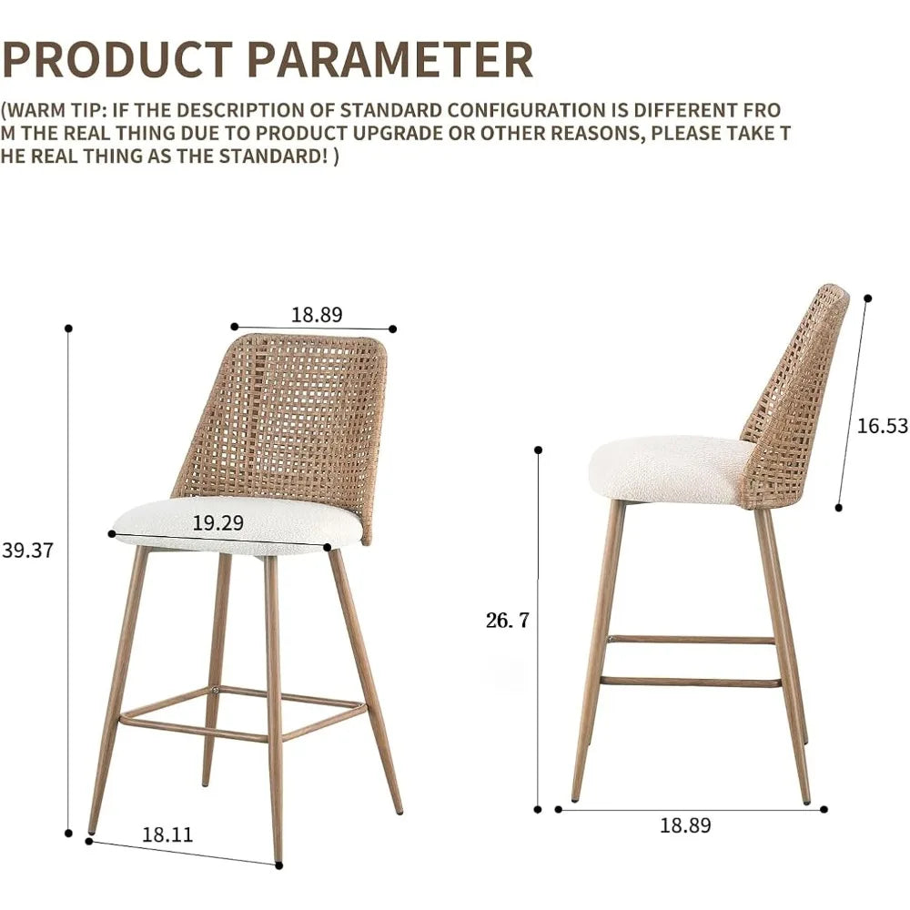 Rattan Bar Stools Set of 2, 26 Inches Height Wicker Bar,PE Rattan Stools with Metal Legs,Wicker Bar Stools Set of 2