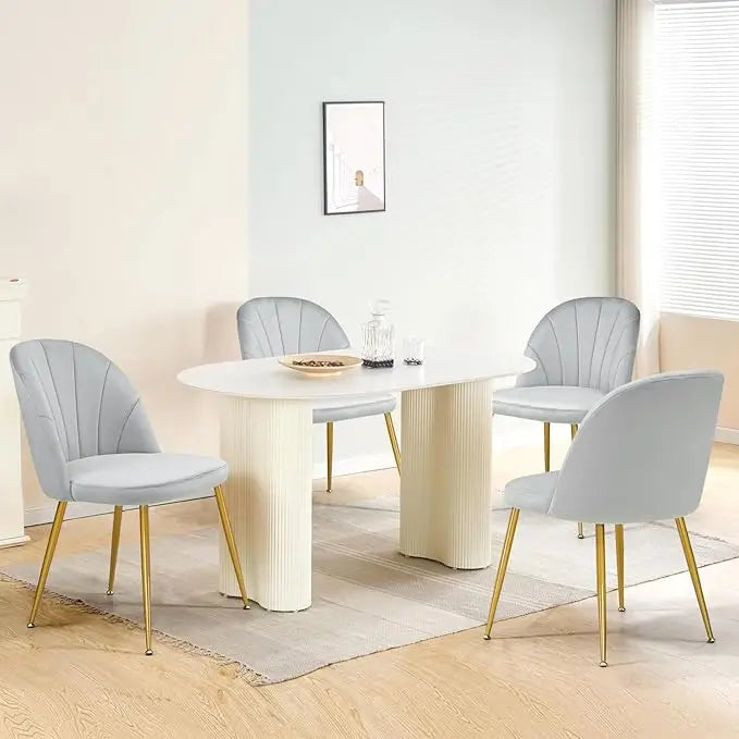 Velvet Dining Chairs Set of 4, Mid-Century Modern Upholstered Kitchen Chair with Metal Gold Legs, Elegant Accent Chairs w/Luxury