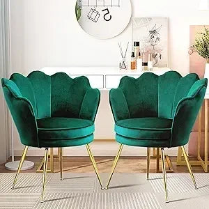 2 Piece Living Room Cloud Chair Set, Velvet Upholstered Dressing Chair with Backrest, Gold Small Decorative Side Chair