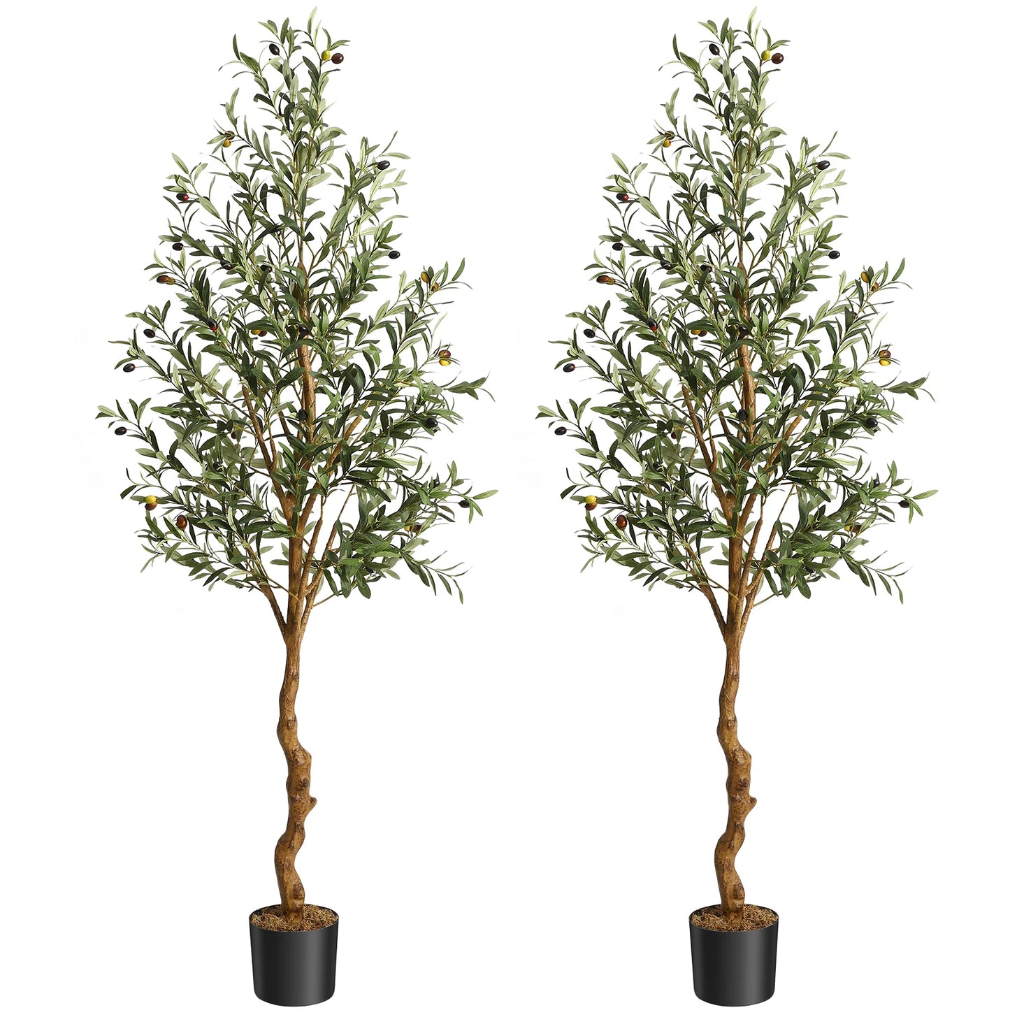 Artificial Olive Tree Silk Fake Potted Tree with Natural Wood Trunk and Lifelike Fruits for Home Office Living Room Indoor Decor