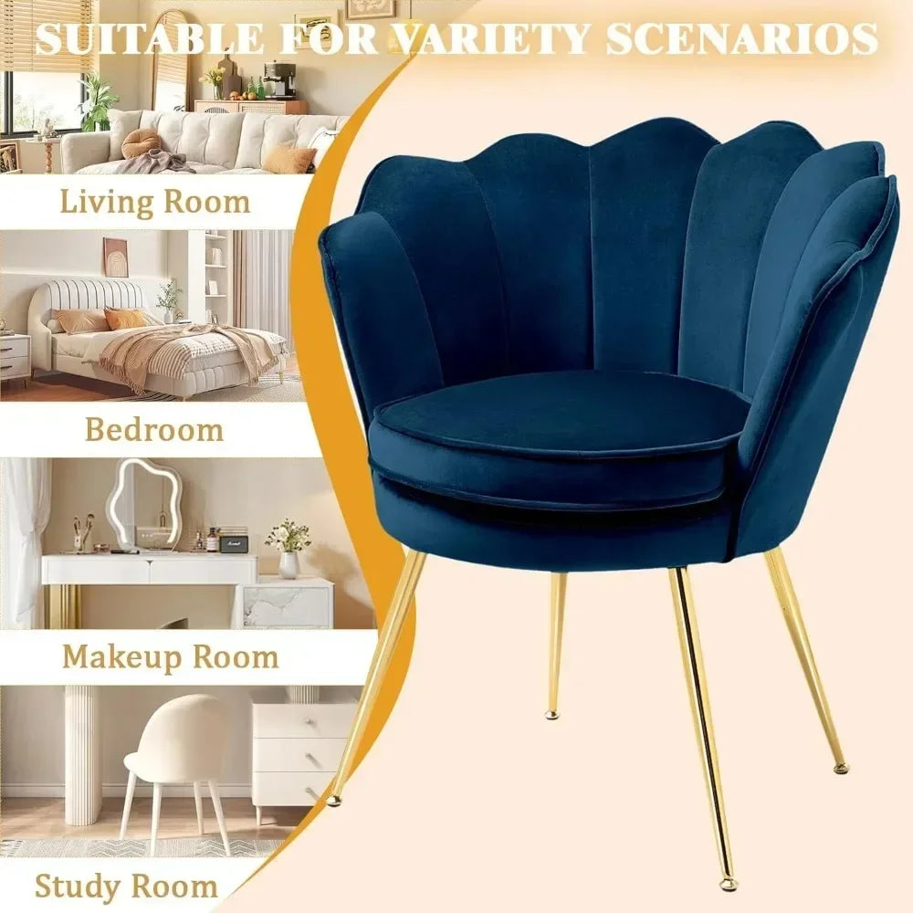 2 Piece Living Room Cloud Chair Set, Velvet Upholstered Dressing Chair with Backrest, Gold Small Decorative Side Chair