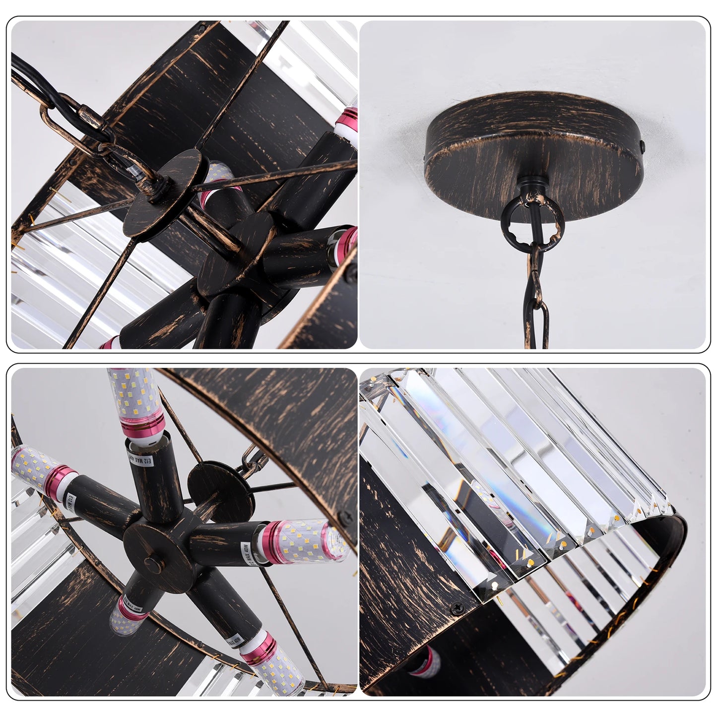 VETRULUS Luxury Black Crystal Modern Pendant Light Hanging Ceiling Lamp Chandelier Home Decor Lustre Living Dining Room Kitch