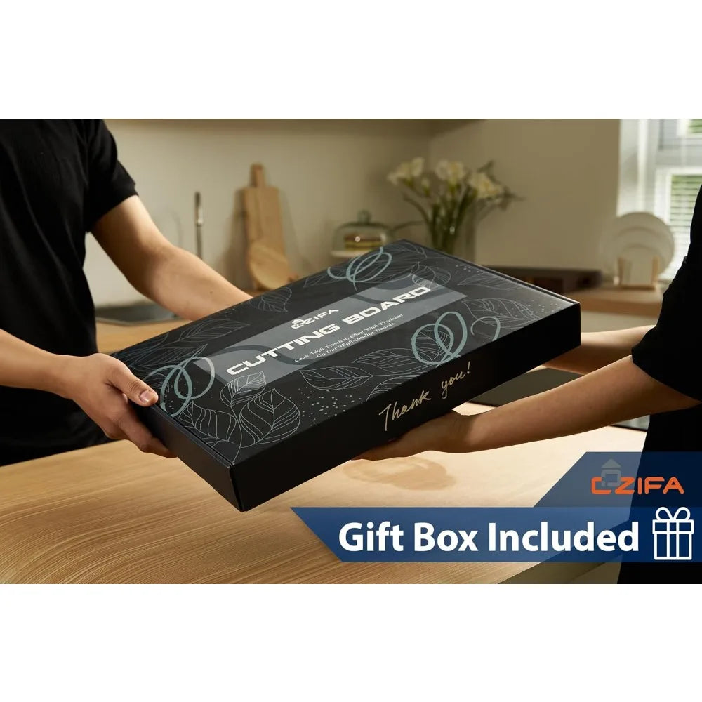Kitchen End Grain Dark Walnut Wood Cutting Board 17x12x1.6 with Juice Groove and Inner Handles, Gift Boxed