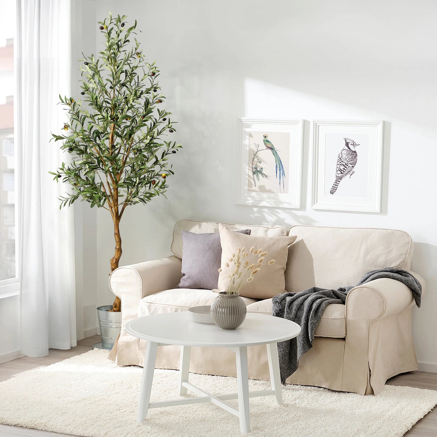 Artificial Olive Tree Silk Fake Potted Tree with Natural Wood Trunk and Lifelike Fruits for Home Office Living Room Indoor Decor