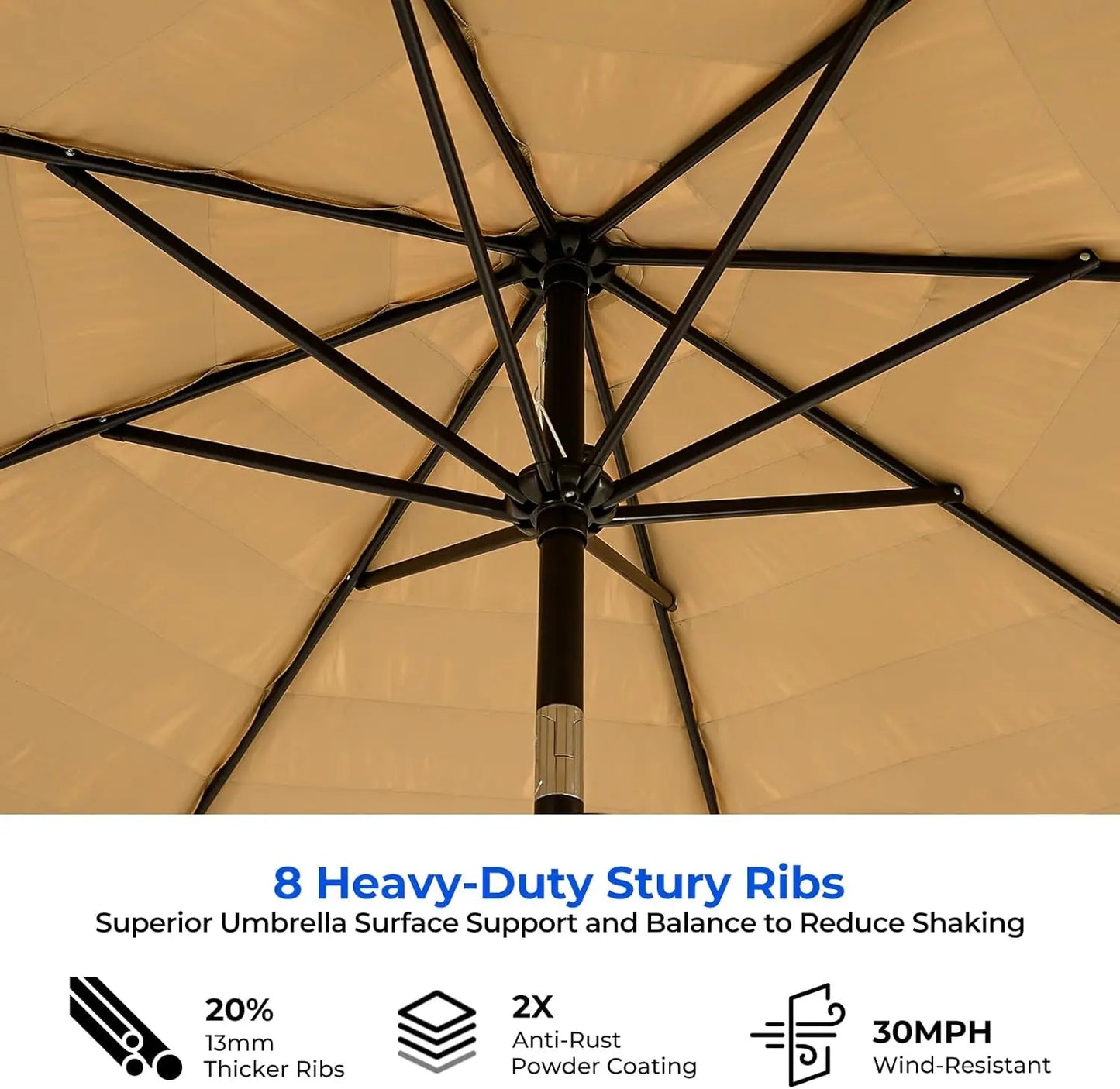 9ft Hawaiian Tiki Umbrella with Crank & Tilt, UPF 50+ Nylon Thatch, Steel Ribs for Outdoor Patio Beach Pool Backyard Garden