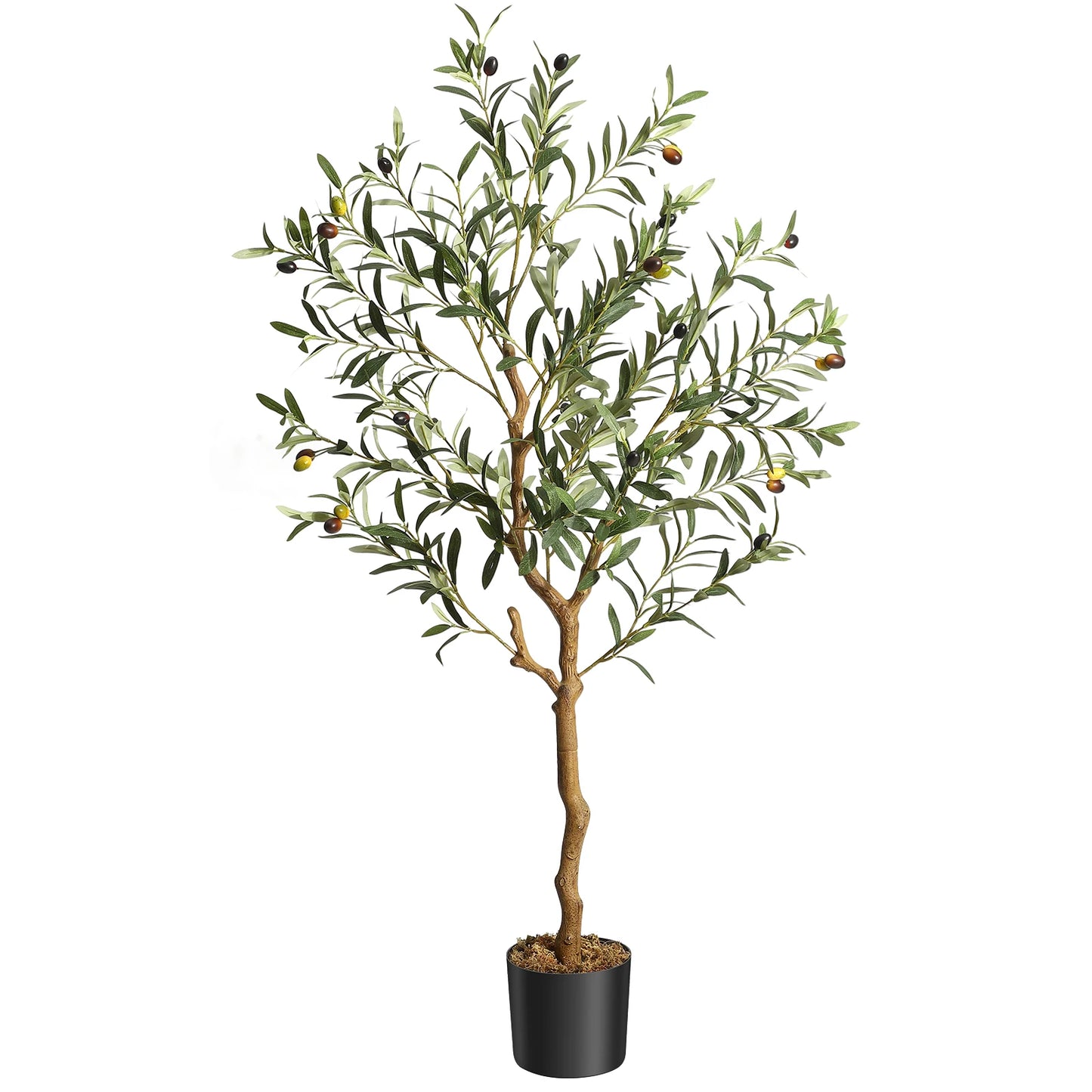 Artificial Olive Tree Silk Fake Potted Tree with Natural Wood Trunk and Lifelike Fruits for Home Office Living Room Indoor Decor