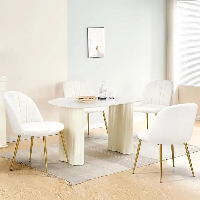 Velvet Dining Chairs Set of 4, Mid-Century Modern Upholstered Kitchen Chair with Metal Gold Legs, Elegant Accent Chairs w/Luxury