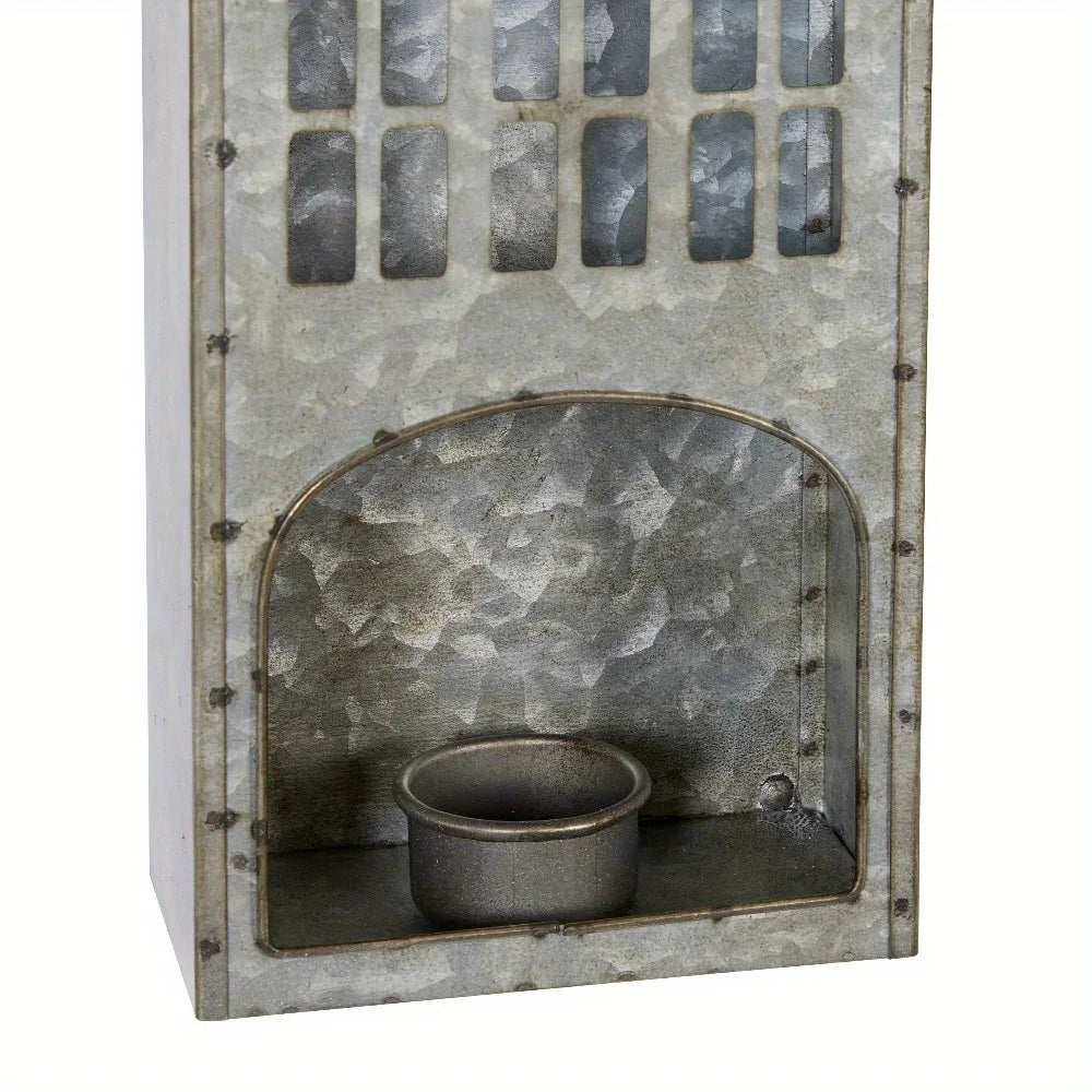 2-Piece Grey Farmhouse Votive Holders - Rustic Textured Candle Holders with Distressed Finish, Ideal for Mantles, Dining Tables