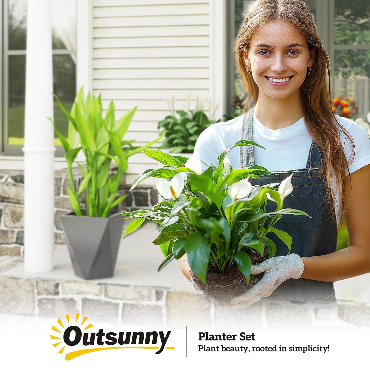Outdoor Planters Set of 3 with Drainage Holes, Flower Pots, Gray