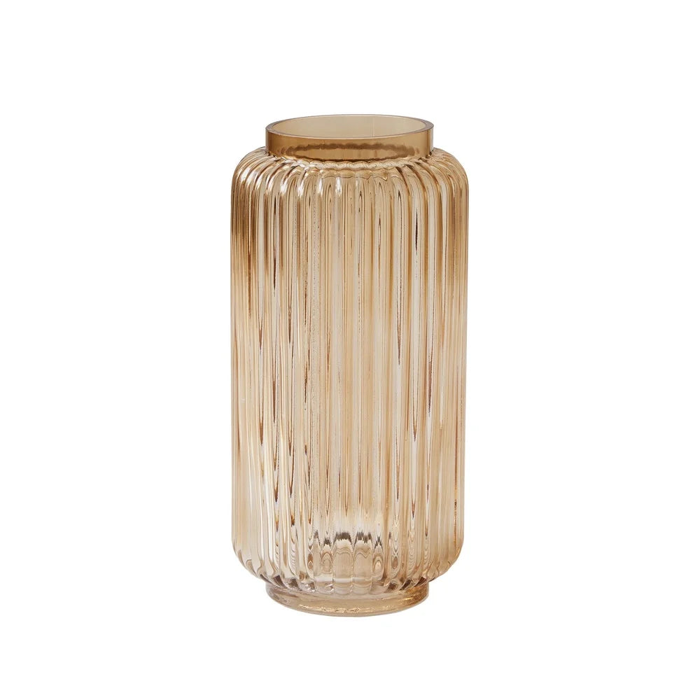 10 Inch Ribbed Glass Vase Champagne Elegant Decorative Cylinder Home Decor Fresh Flowers Indoor Display