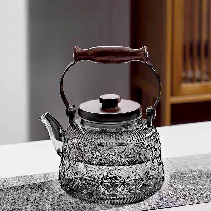 1000ML Embossed Begonia Glass Teapot With Tea Strainer Infuser Flower Puer Kungfu Tea Set Kettle Lifting Beam Tea Pot Teaware